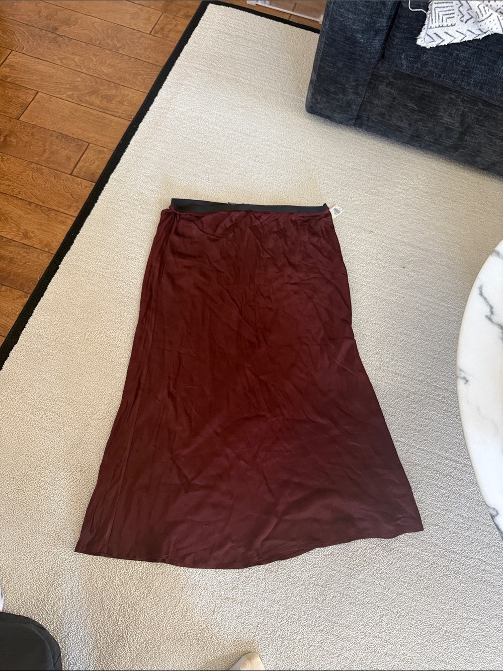 Anthropologie Burgundy Satin Maxi Skirt
